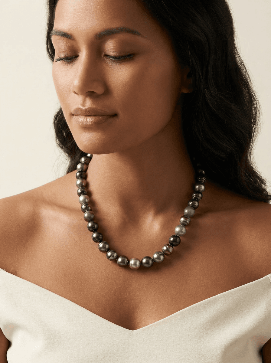 Multi-Color Tahitian Pearl Strand Necklace — on model