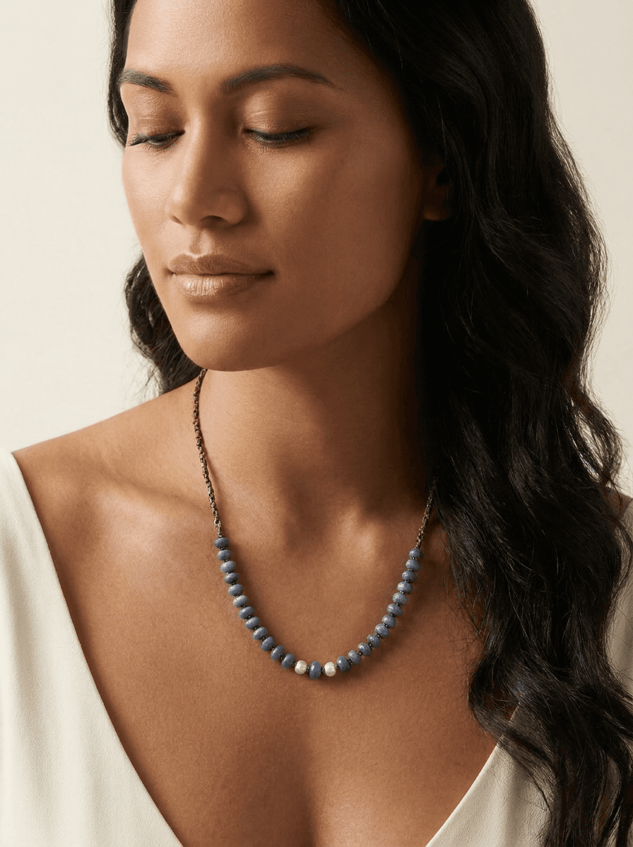Freshwater Pearl & Stone Necklace — on model