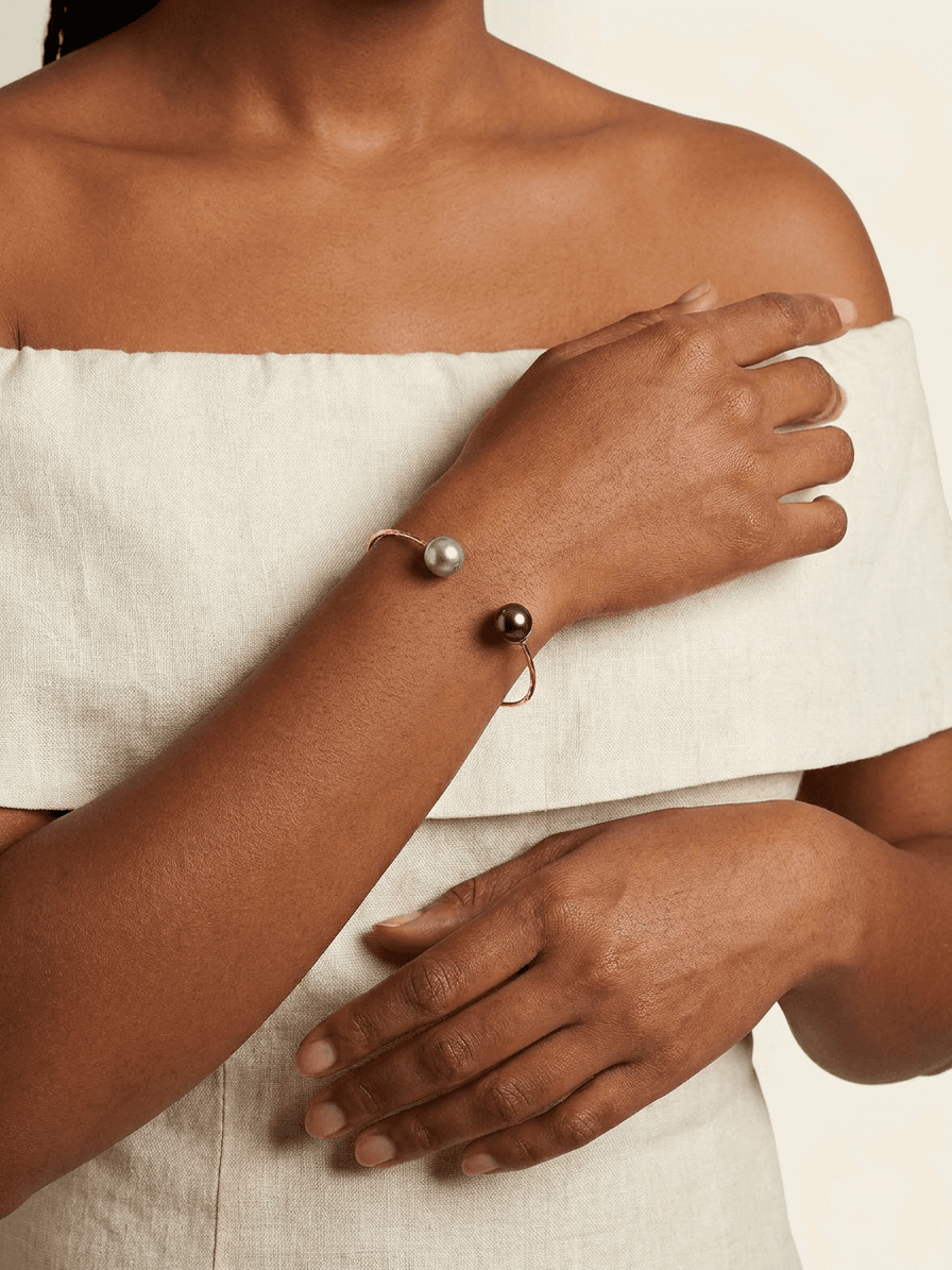 Two Tahitian Pearl Cuff Bracelet — on model