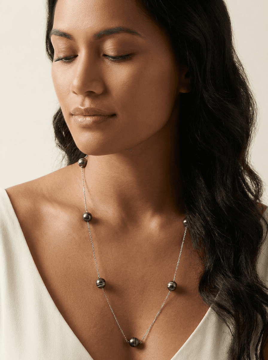 Tahitian Black Pearl Necklace — on model