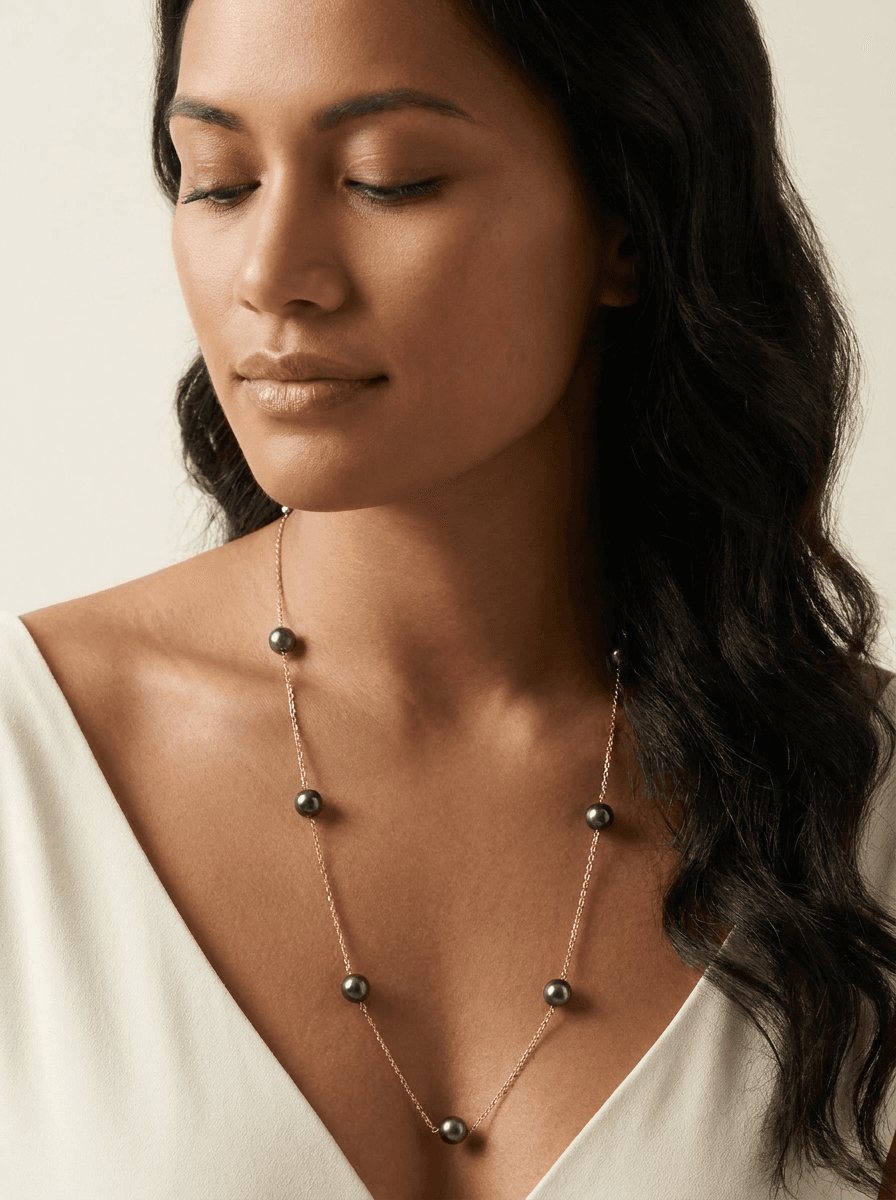 Tahitian Black Pearl Necklace — on model