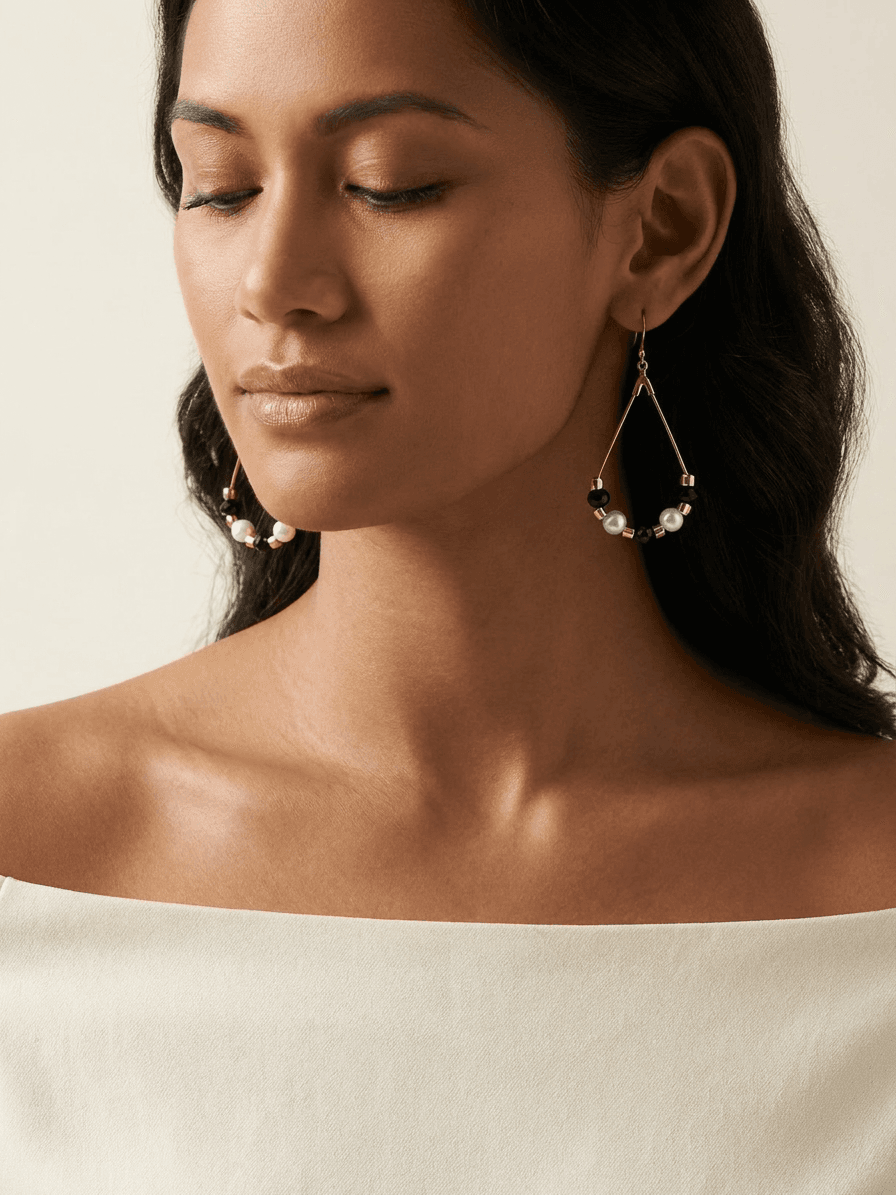 Freshwater Pearl & Blue Crystal Earrings — on model