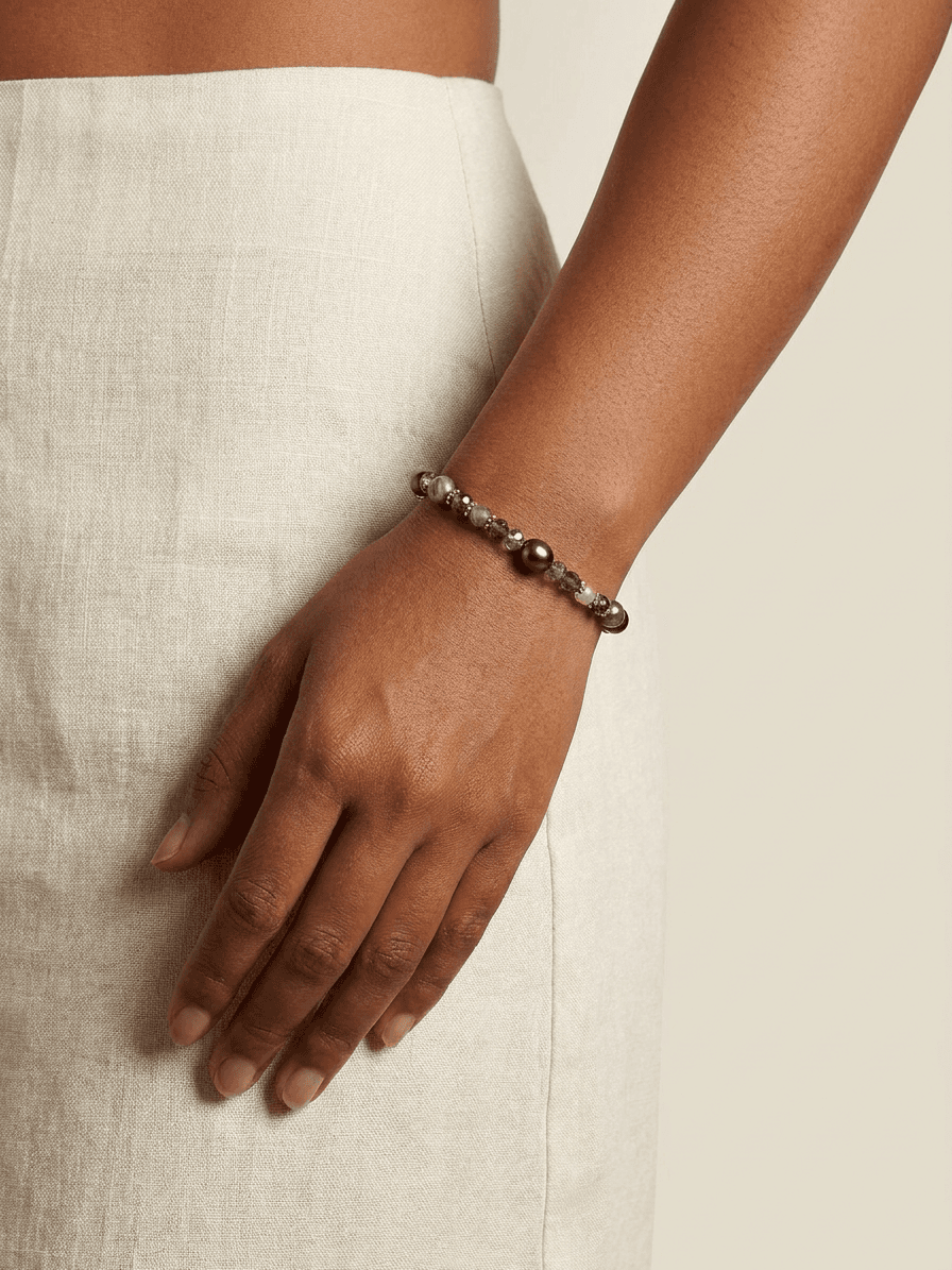 Four Tahitian Pearl & Crystal Bracelet — on model