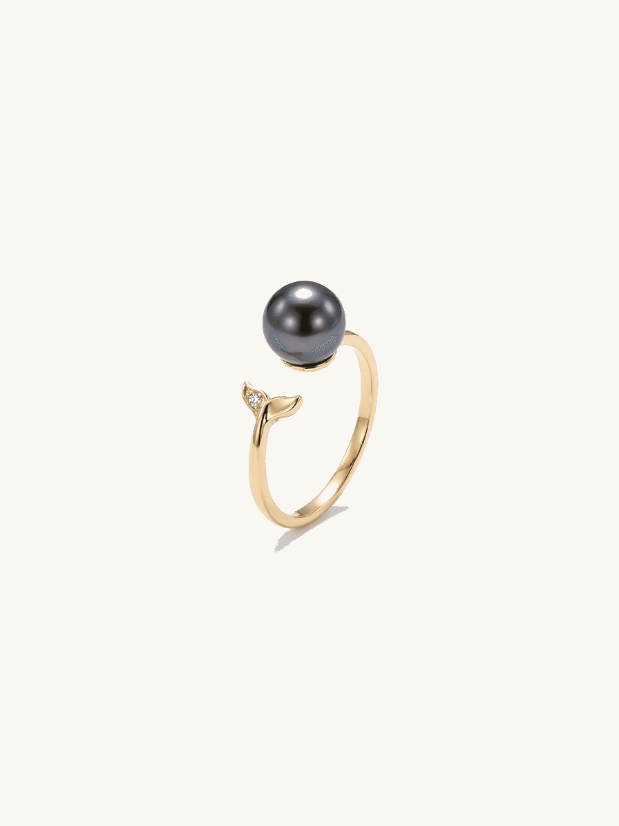 Tahitian Black Pearl & Whale Tail Ring