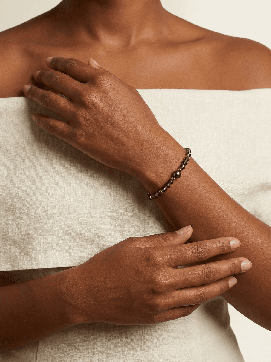 Single Tahitian Pearl & Crystal Bracelet — on model
