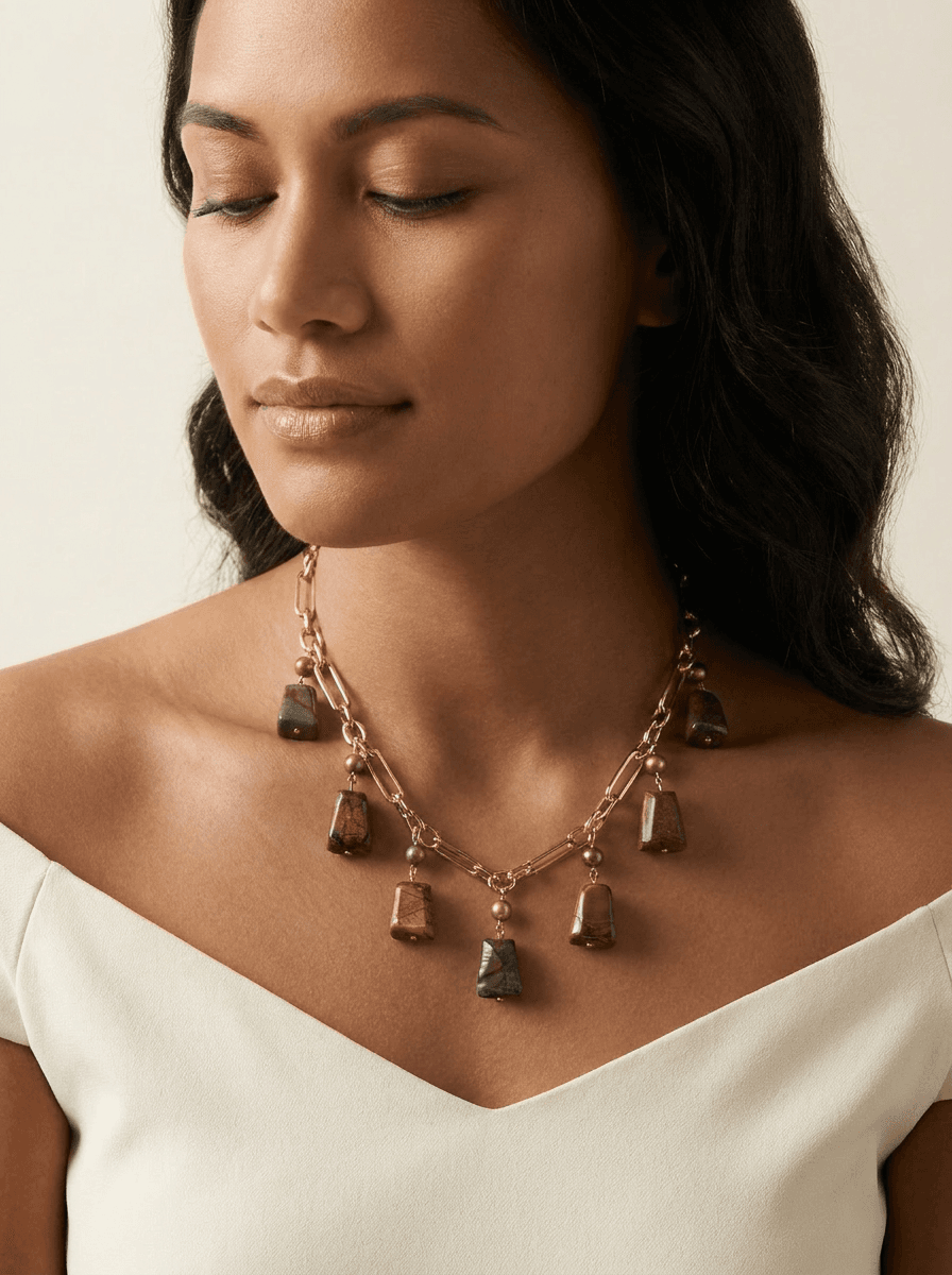 Tahitian Pearl & Stone Necklace — on model
