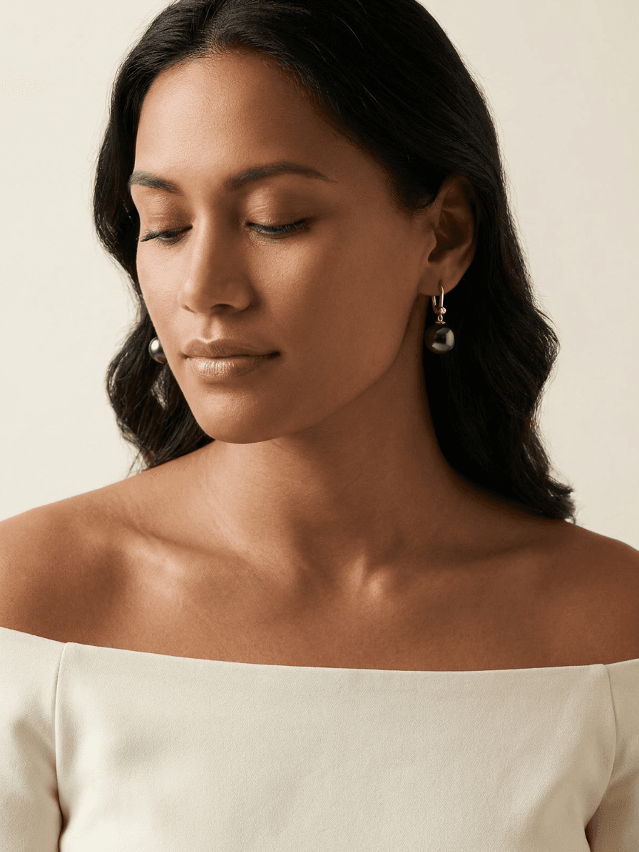 14k Gold, Diamond & Tahitian Black Pearl Earrings — on model