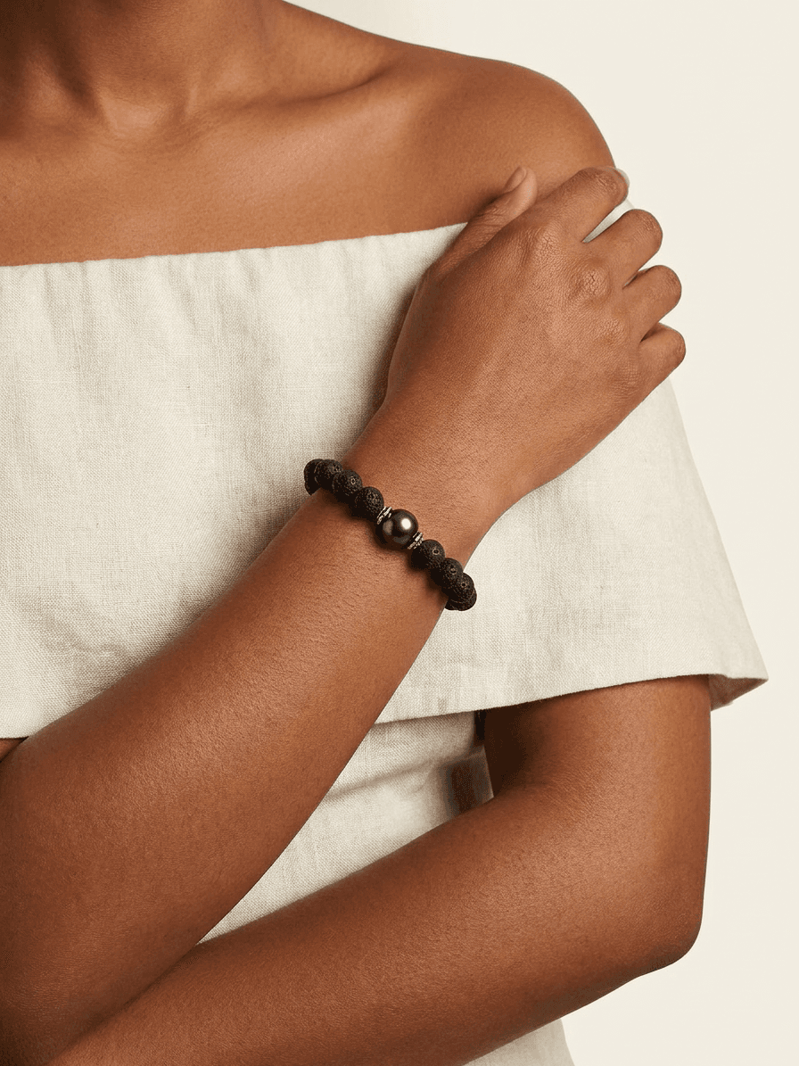 Single Tahitian Pearl & Stone Bracelet — on model