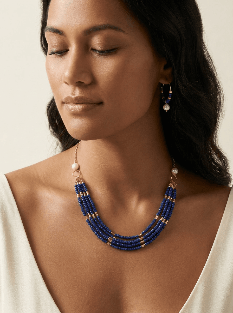 Freshwater Pearl & Stone Jewelry Set — on model