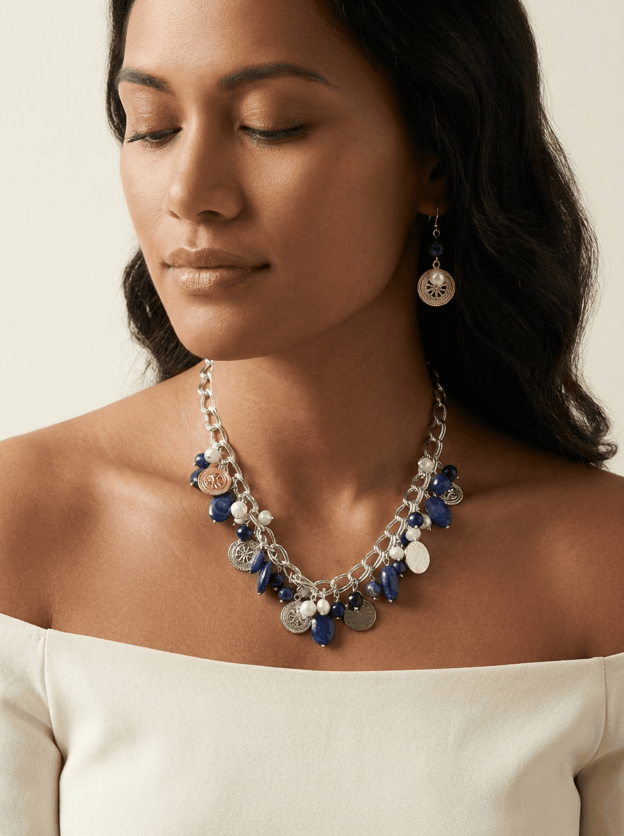 Tahitian Pearl Necklace & Earring Set — on model