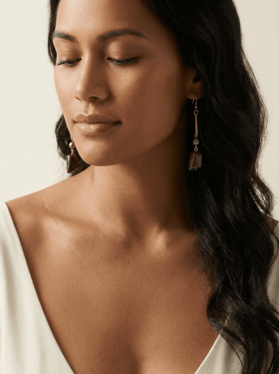 Tahitian Pearl & Stone Drop Earrings — on model