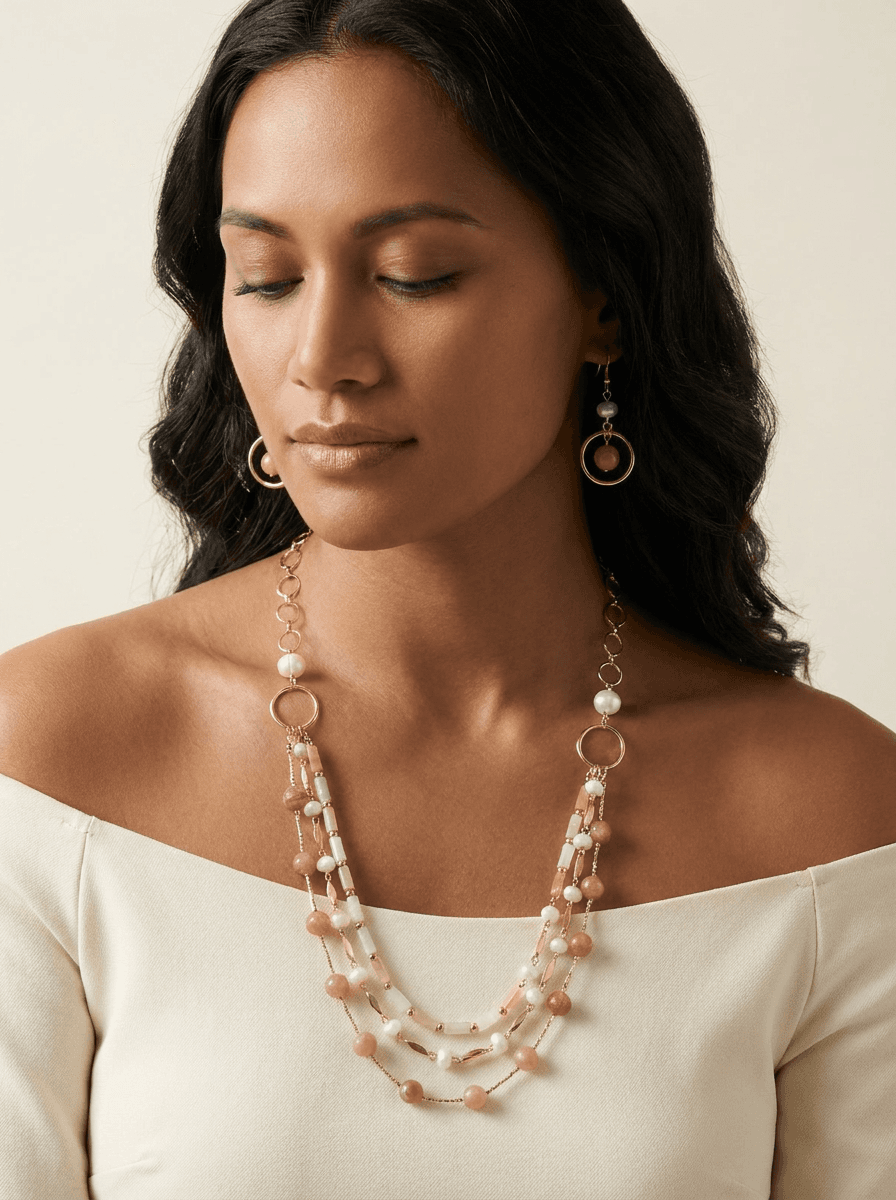 Freshwater Pearl & Stone Jewelry Set — on model
