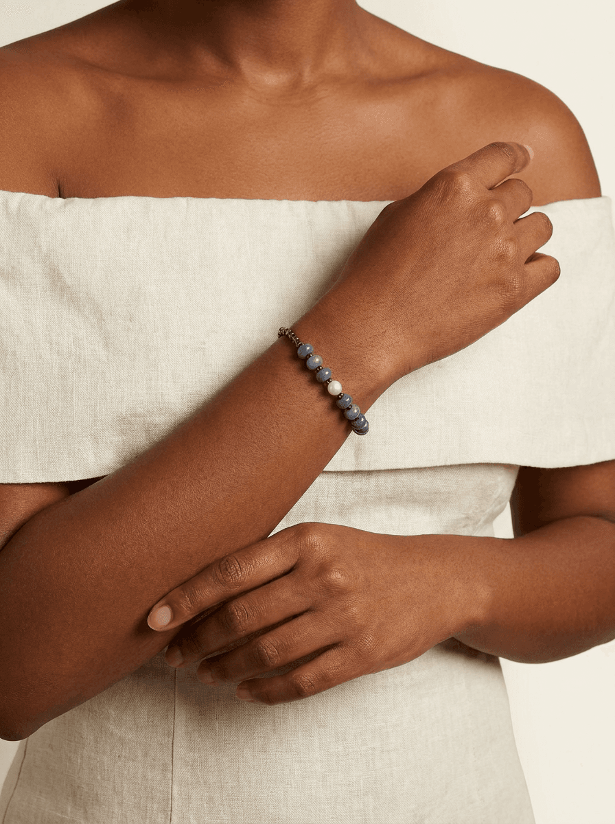 Freshwater Pearl & Stone Bracelet — on model