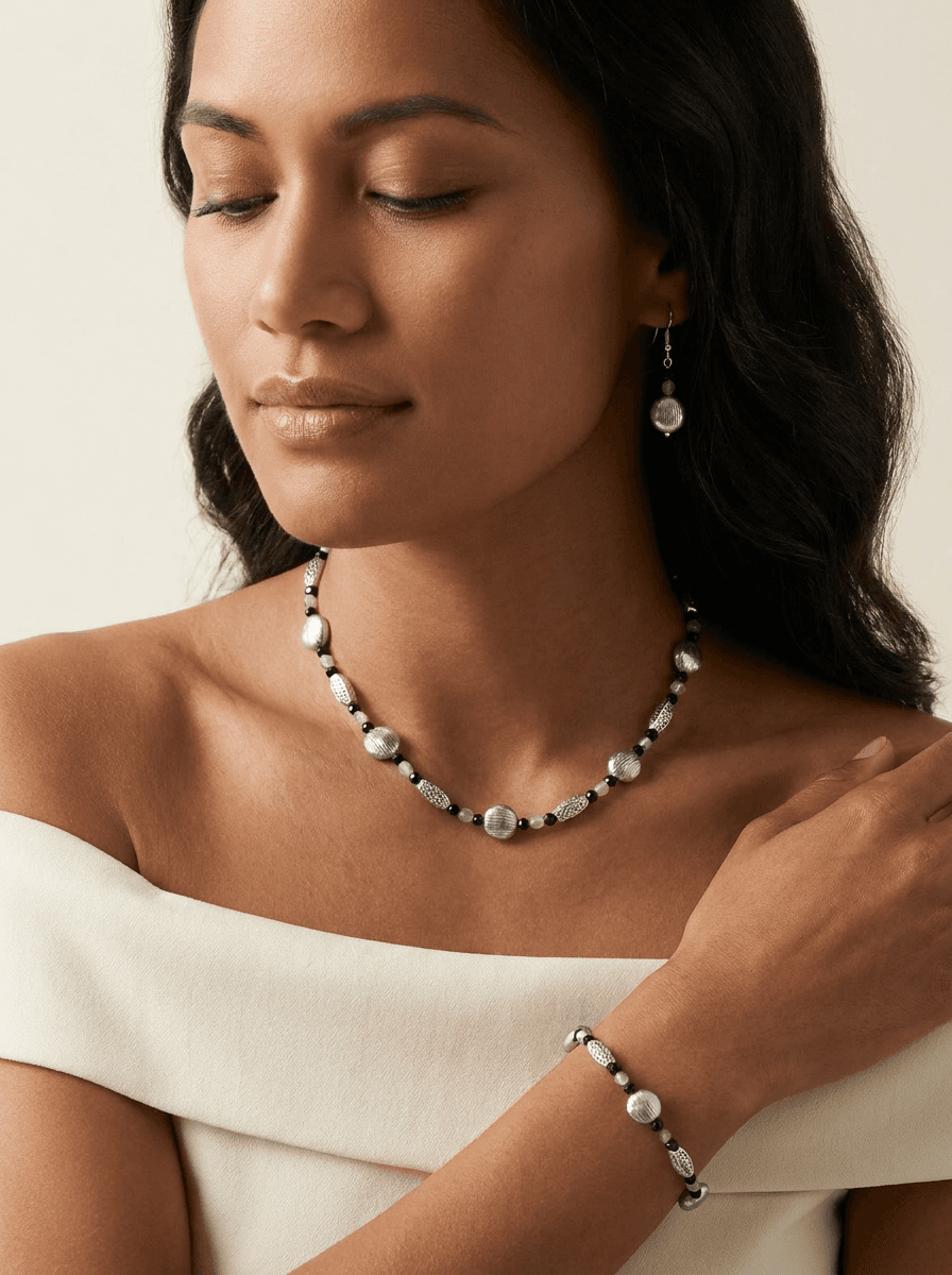 Crystal Necklace, Bracelet & Earring Set — on model