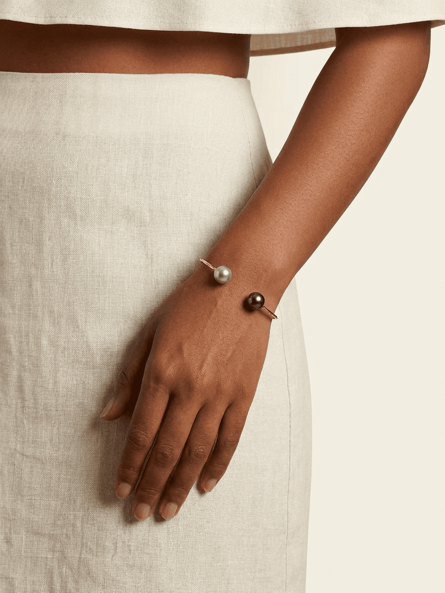 Two Tahitian Pearl Cuff Bracelet — on model