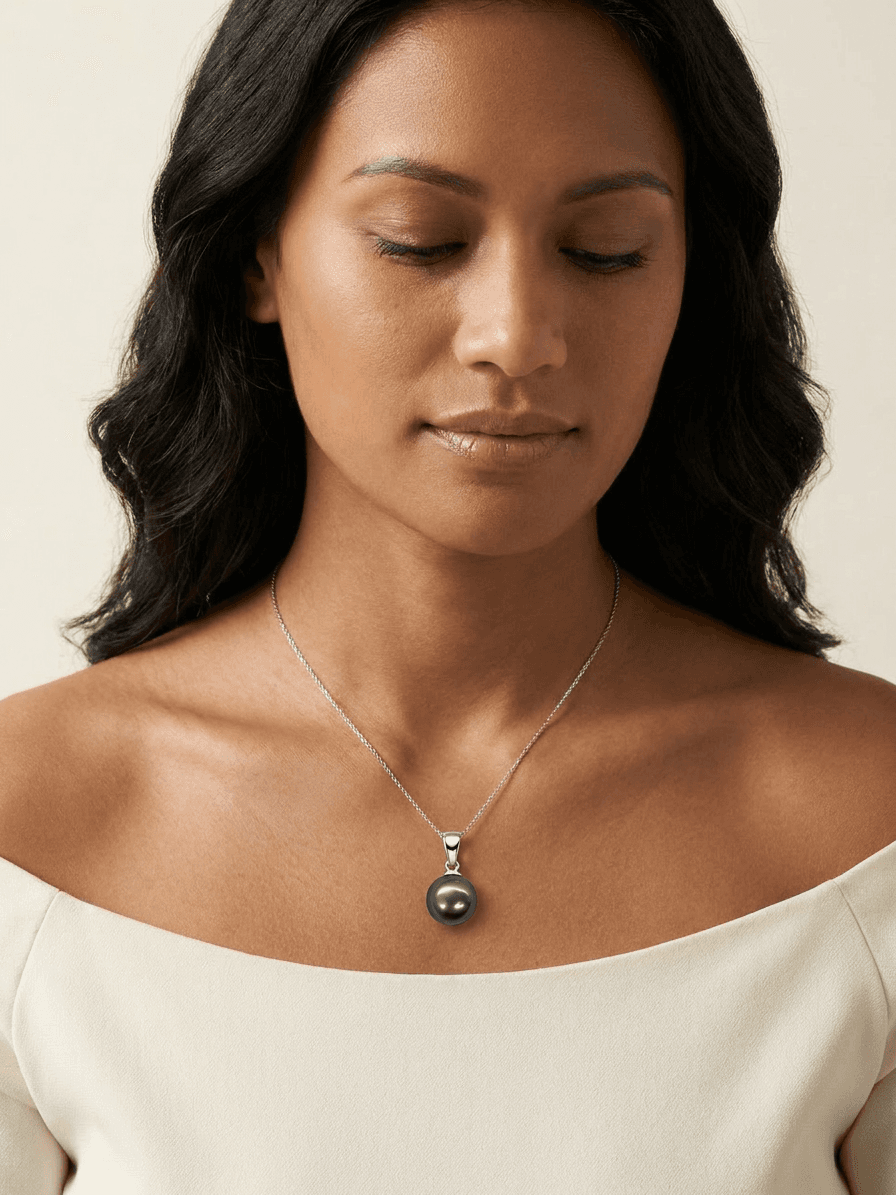 White Gold & Tahitian Pearl Pendant Necklace — on model