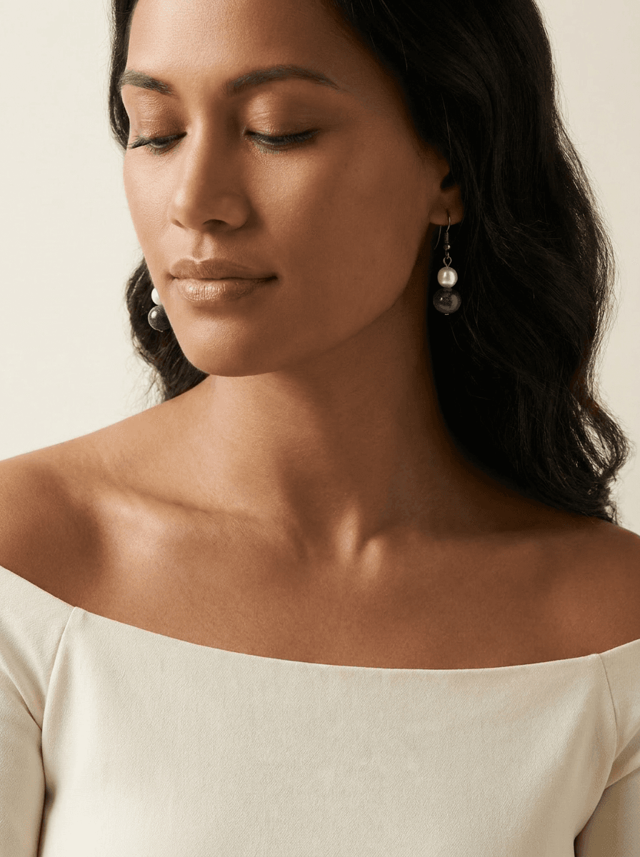 Freshwater Pearl & Stone Earrings — on model