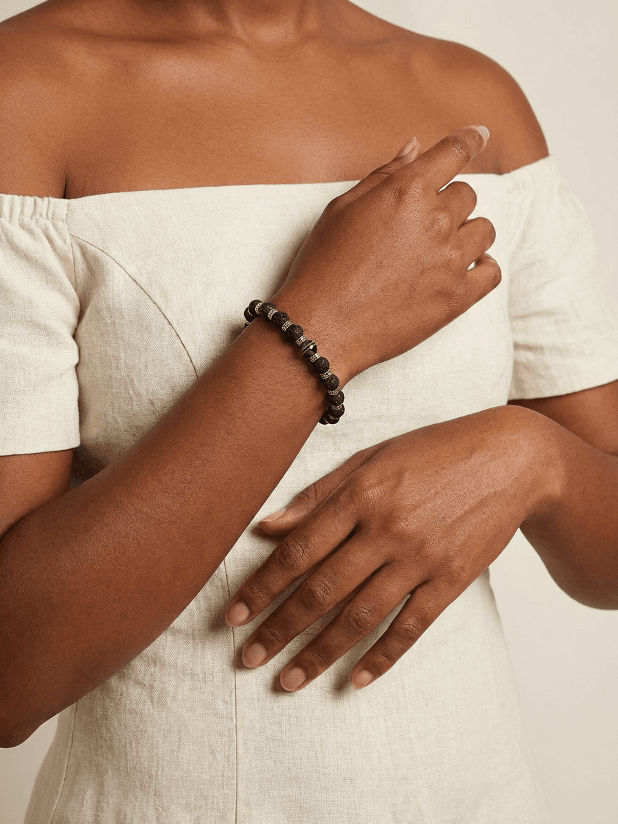 Single Tahitian Pearl & Stone Bracelet — on model