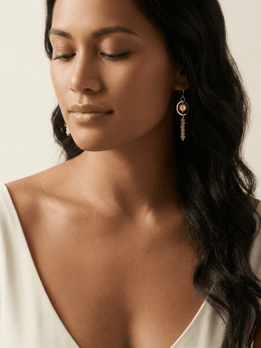 Freshwater Pearl Earrings — on model