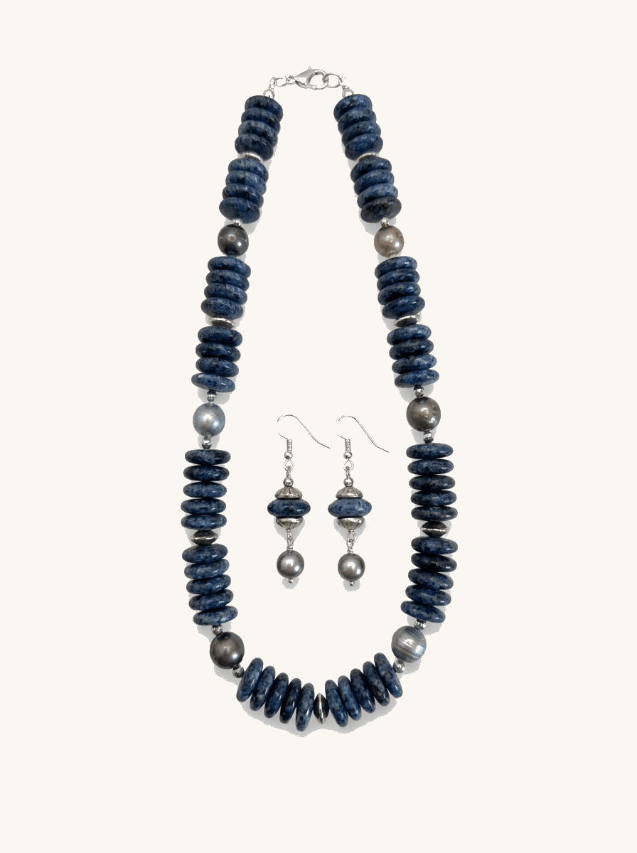 Tahitian Black Pearl & Blue Stone Jewelry Set