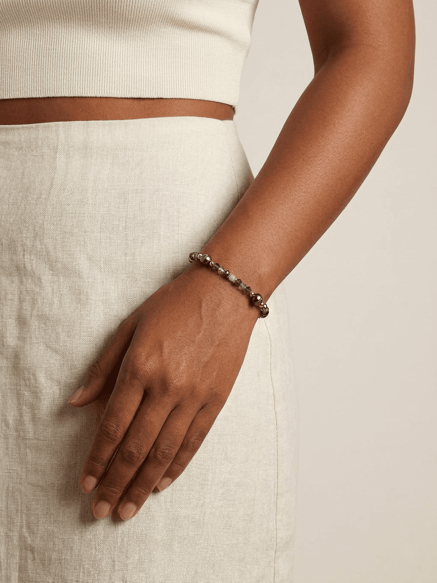 Four Tahitian Black Pearl & Crystal Bracelet — on model